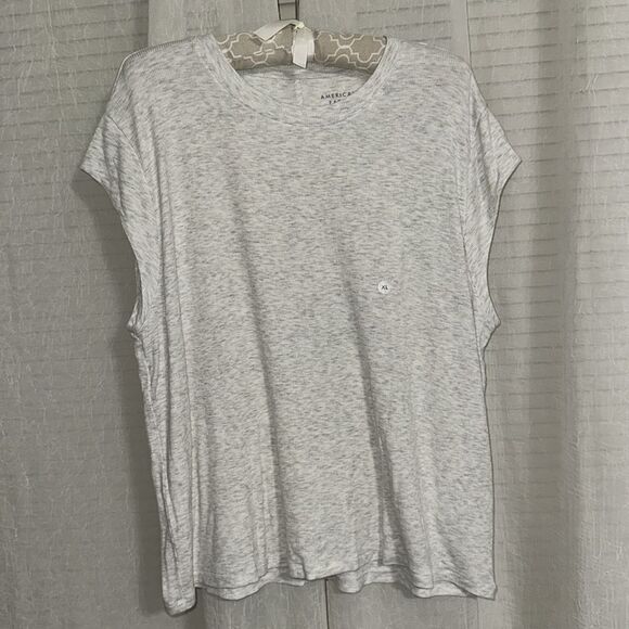 AE XL Light Heather Gray Ribbed Soft Crewneck Cap Short Sleeve Sexy Muscle Tee - Picture 6 of 12